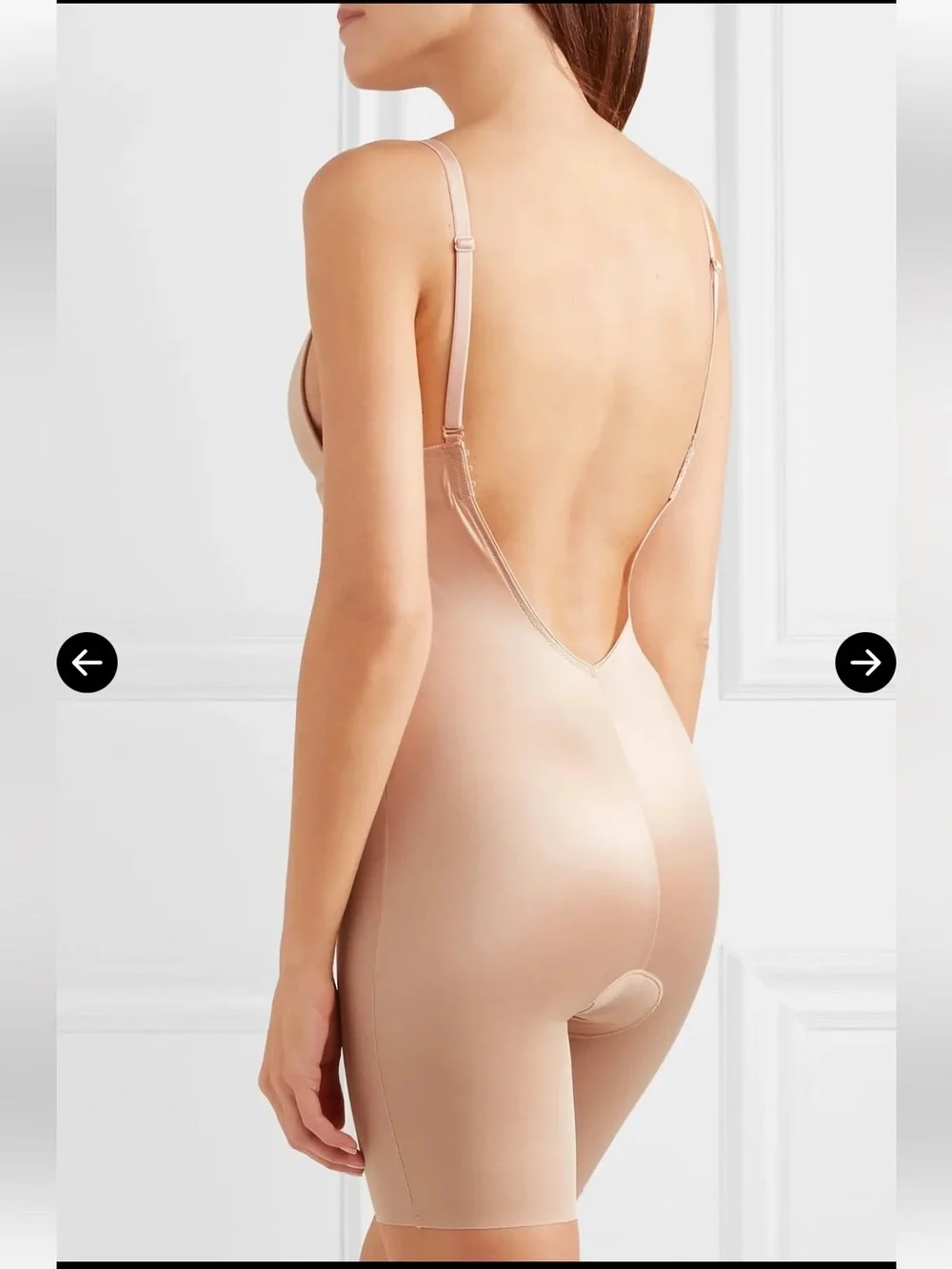 SPANX Suit Your Fancy Champagne Beige Plunge Mid-Thigh Shaping Bodysuit